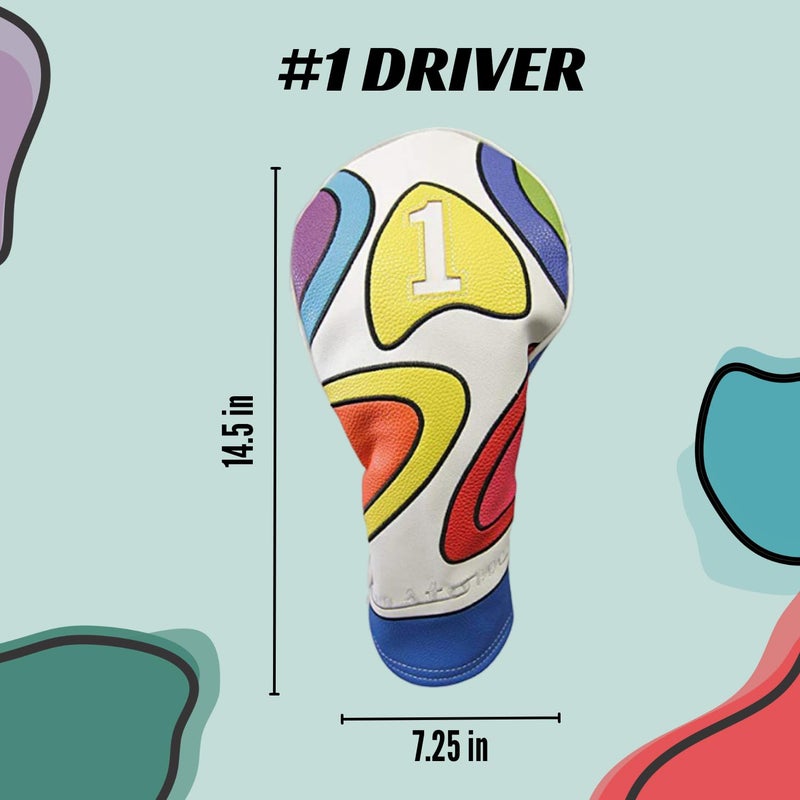 Majek Retro Golf Headcover Limited Edition Vintage Leather Style Psychedelic Colorful Groovy Custom Design 1 Driver Head Cover Fits 460cc Drivers - Image 3